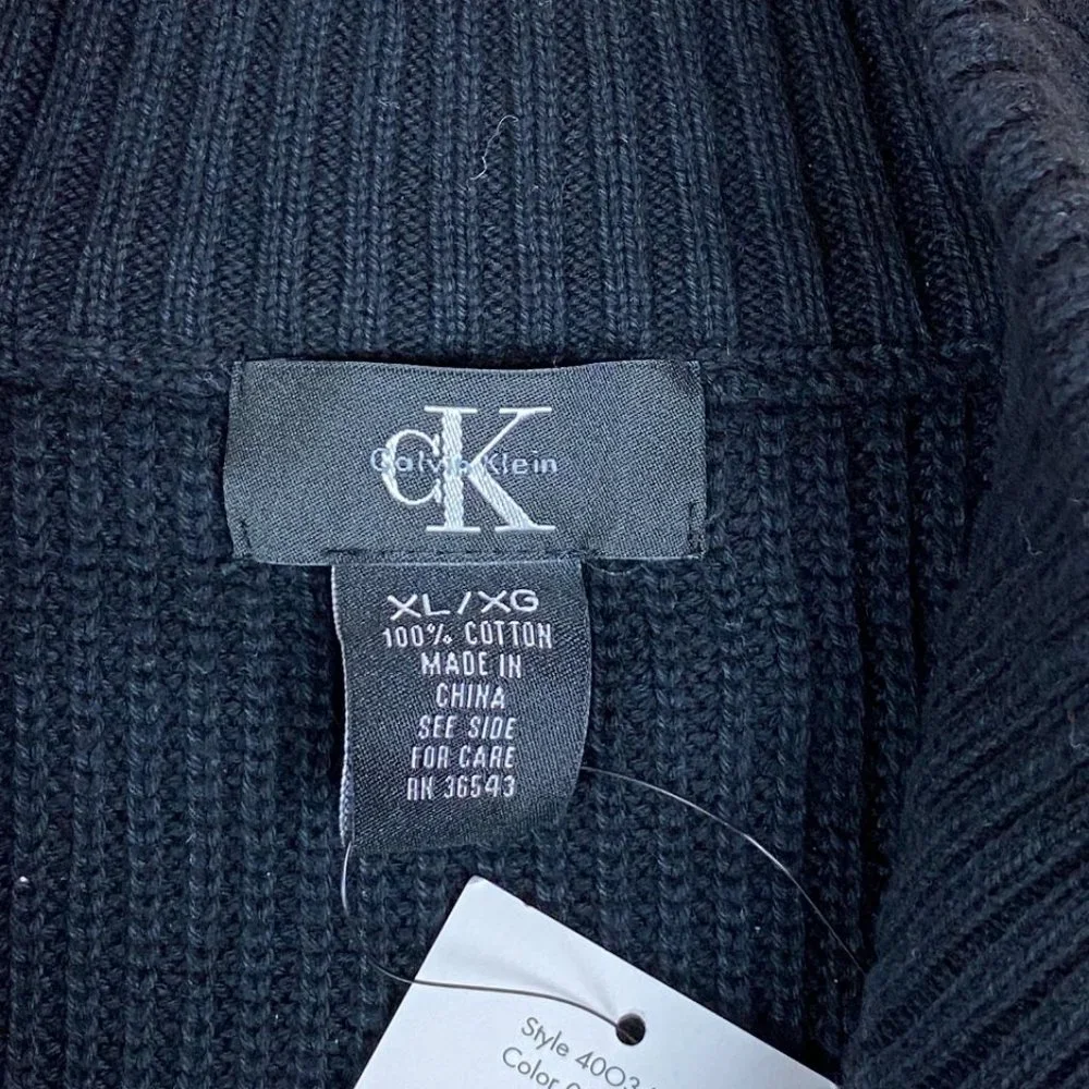 NWT Calvin Klein 1/4 Zip Rib Knit Sweater Black Casual Preppy Neutral Cotton-XL - Picture 9 of 12